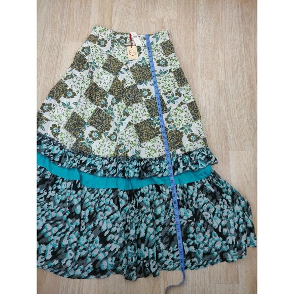 $170 Anthropologie Raga Size M Floral Patchwork Ruffle Lined Maxi Skirt Boho - Picture 7 of 9